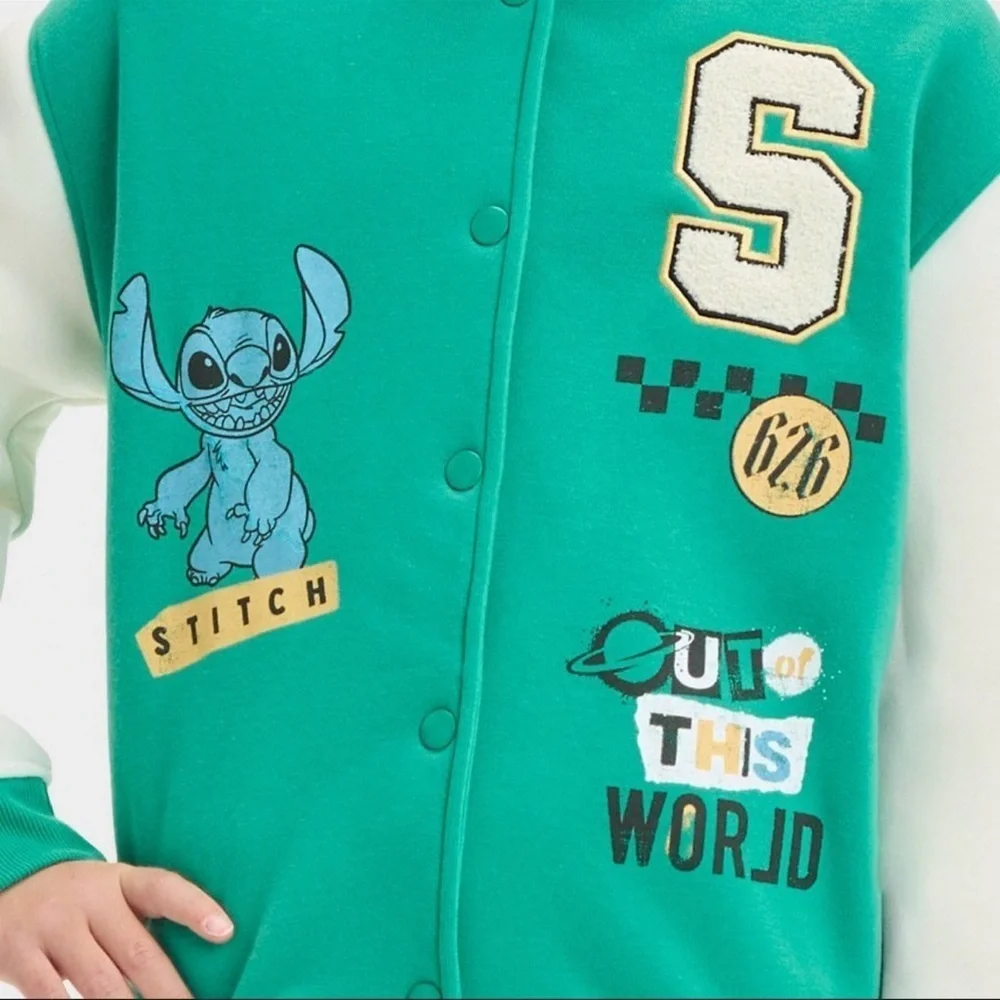 Disney’s LILO & STITCH Kids Teal and White Varsity Jacket NWT